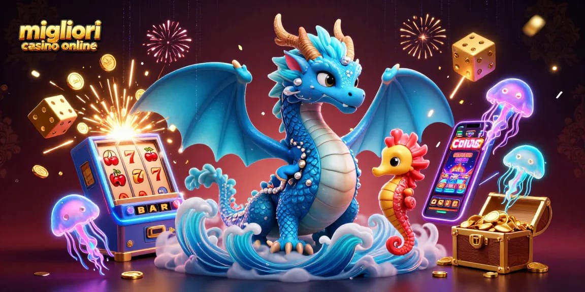 Gioca ai migliori casinò online con la dragonessa azzurra che esplode di gioielli d'oro.