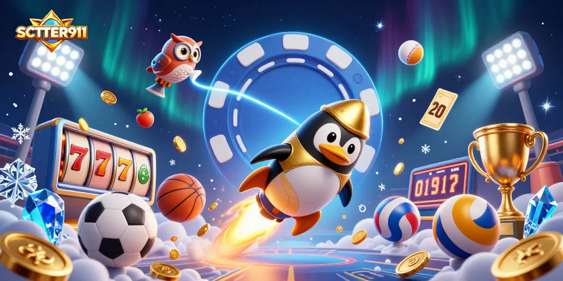 Engage with SCATTER911 and witness a golden penguin racing towards a vibrant casino!