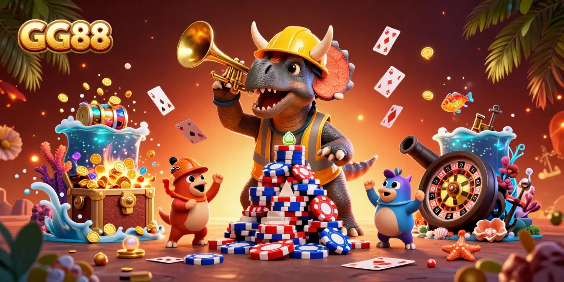 Celebrate exciting wins at GG88 with dynamic casino-themed 3D illustration showcasing vibrant gaming elements.