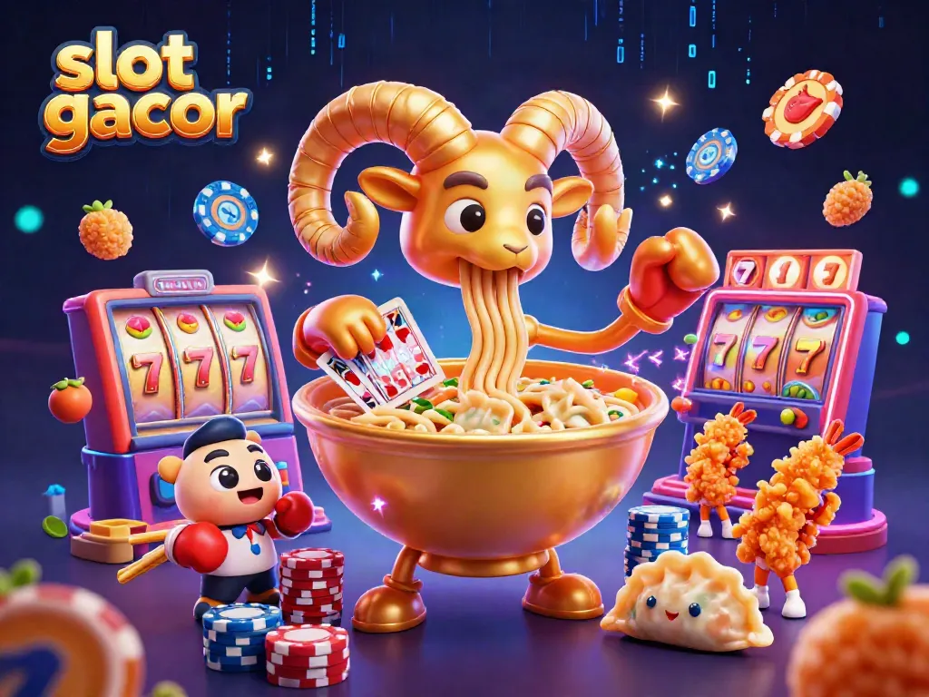 Bermain slot gacor dengan karakter ramen dan teman-temannya yang sedang mengacaukan kartu dan chip dengan penuh semangat.