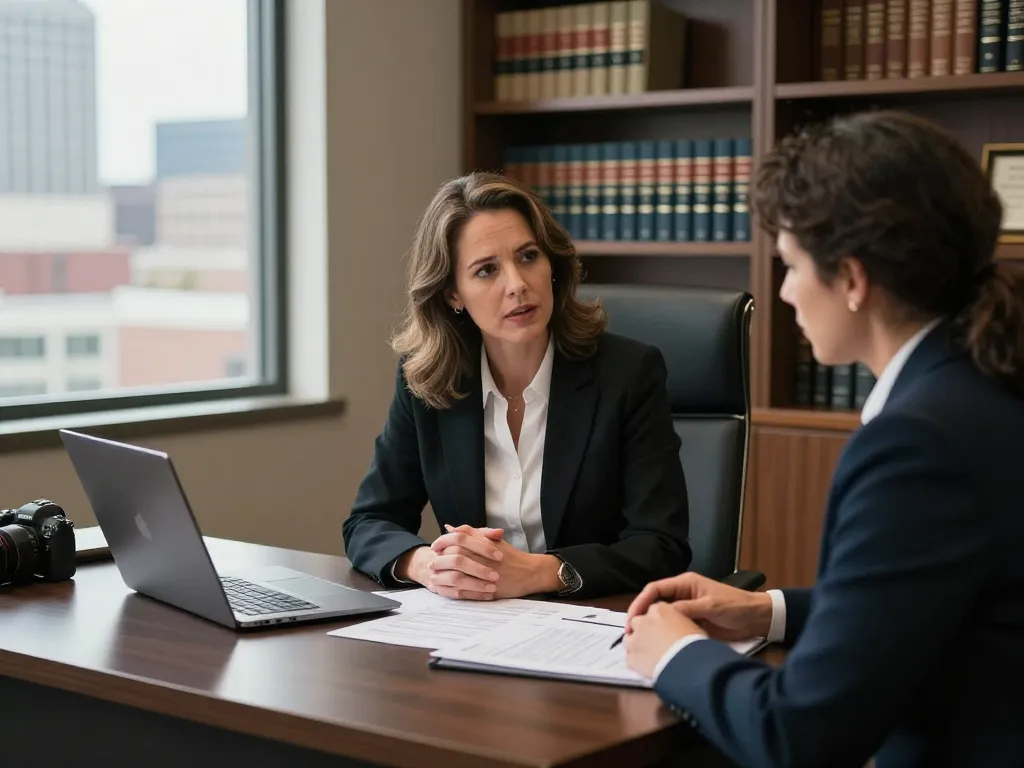 Houston Injury Attorney Sue E. West consulting with a client in a modern law office, showcasing compassion and professionalism.