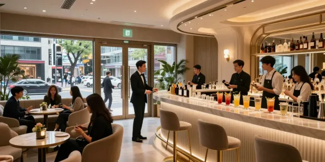 강남 타이밍의 고급스러운 내부와 매력적인 바 모습