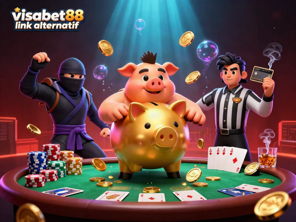 Engage with the thrilling scene of visabet88 link alternatif featuring lively cartoon characters in a dynamic casino context.