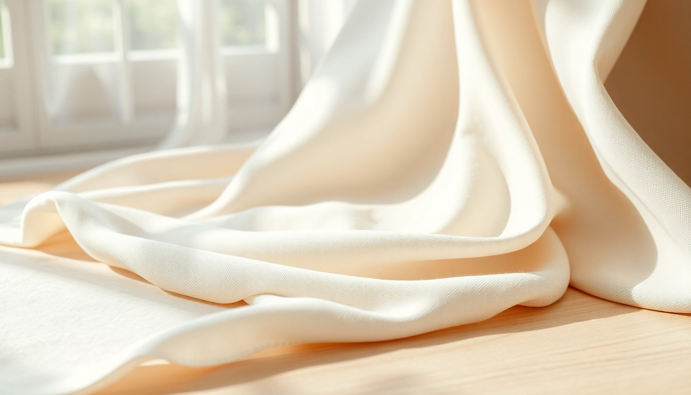 Viscose stof met een zachte textuur op een houten oppervlak in een rustige setting.