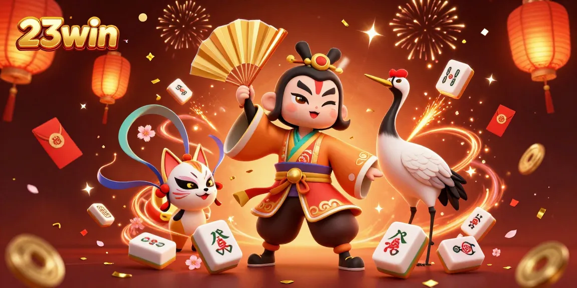 Experience the excitement of 23win with vibrant 3D casino elements and festive characters.