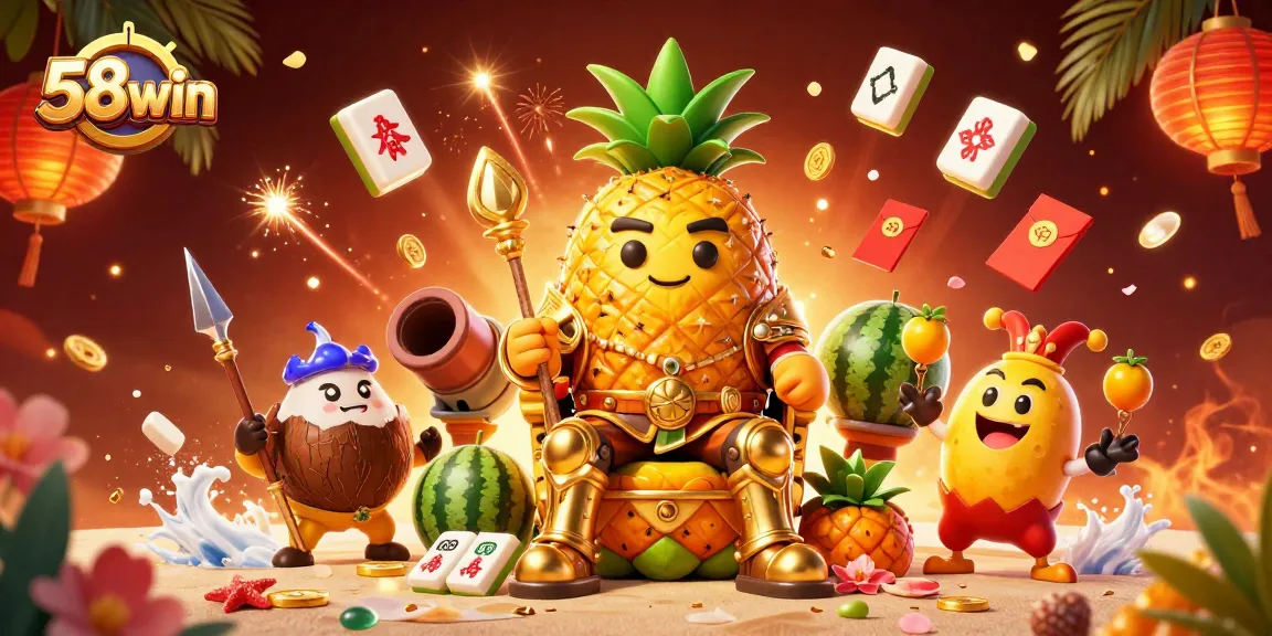 Join the excitement at 58win with our vibrant casino-themed illustration featuring dynamic characters and festive symbols.