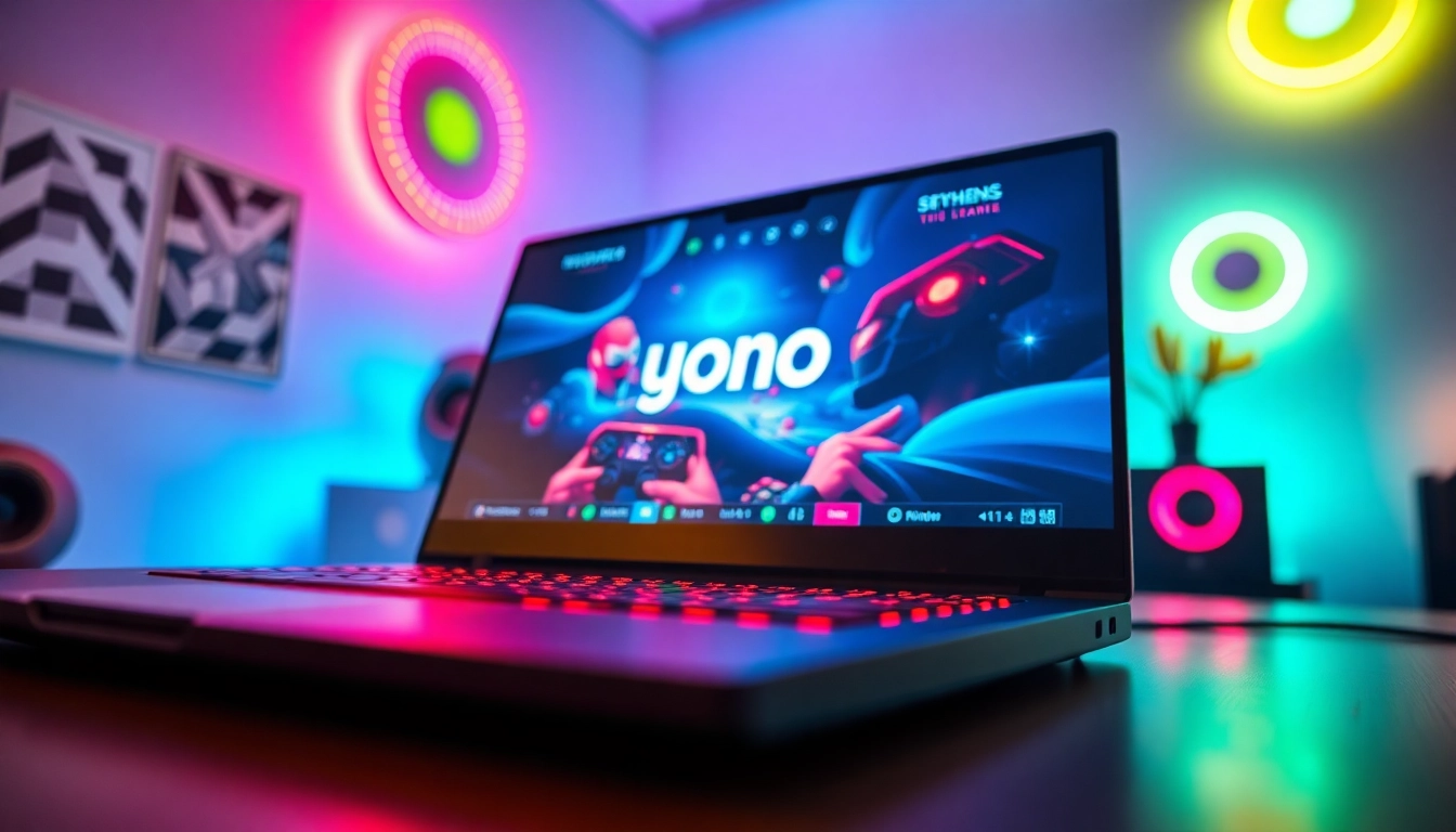 Engaging scene showcasing the yono game interface on a modern gaming setup, capturing vibrant graphics.