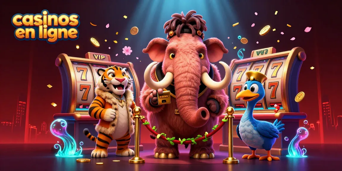 Visitez les casinos en ligne avec nos personnages animés amusants, le tout dans une scène vibrante.