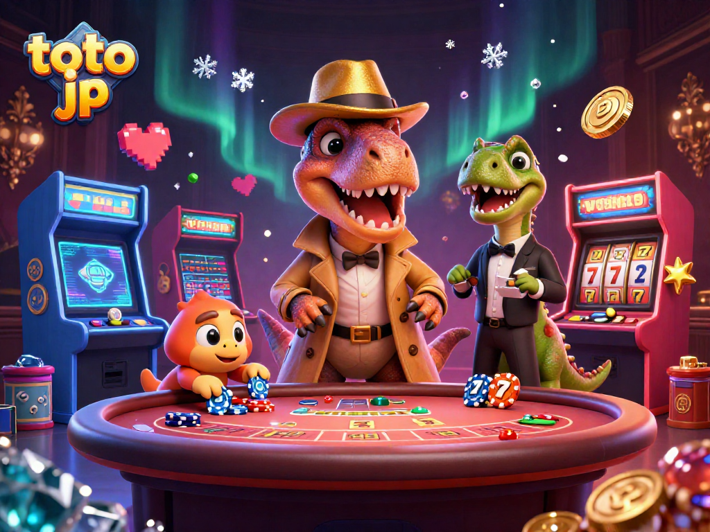 Experience colorful casino action at a blackjack table with toto jp characters amid vibrant gaming elements.