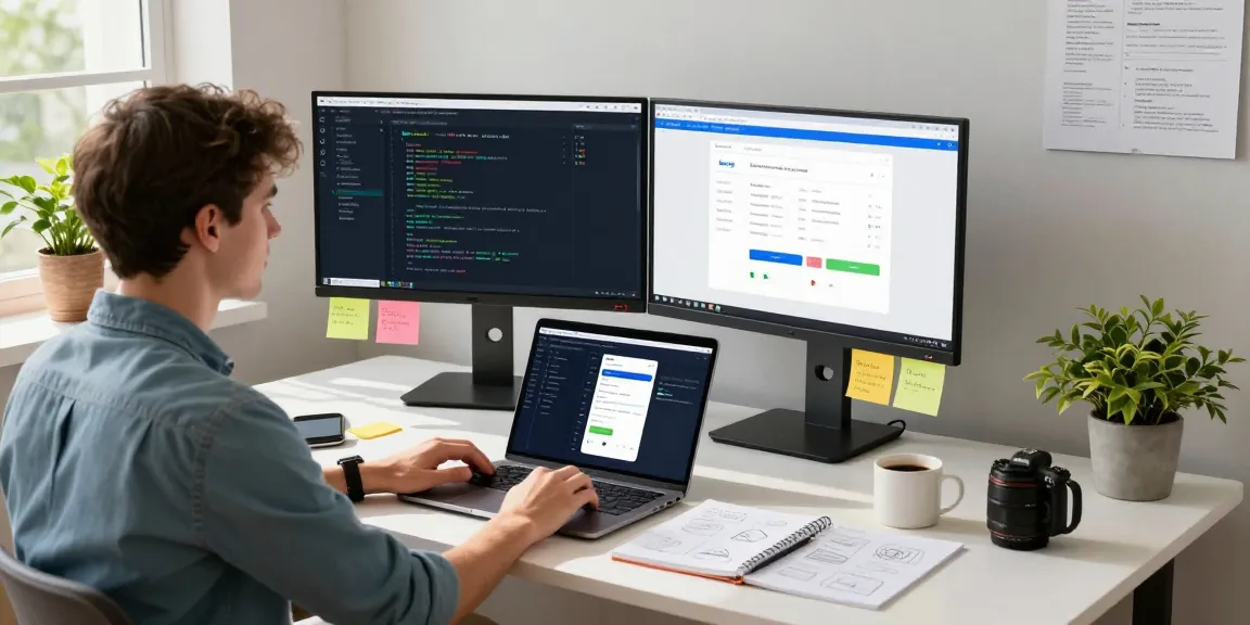 Developer preparing to publish Android app on Google Play in a modern workspace
