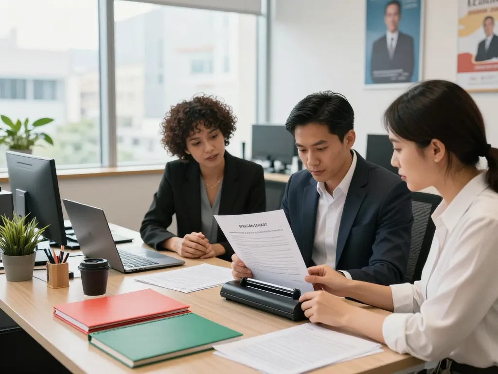 bóc sổ đỏ ép plastic hà nội process in modern office with diverse team examining property title.
