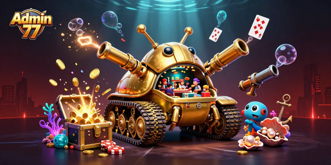 Experience thrilling wins at Admin 77 with vibrant casino elements in a dynamic 3D scene.