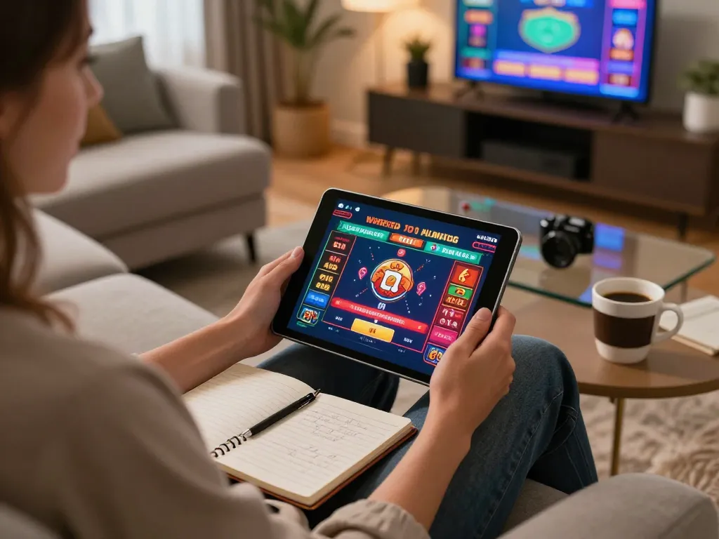 Player engaging in online gaming on qh88go app, showcasing a cozy home atmosphere and strategic betting