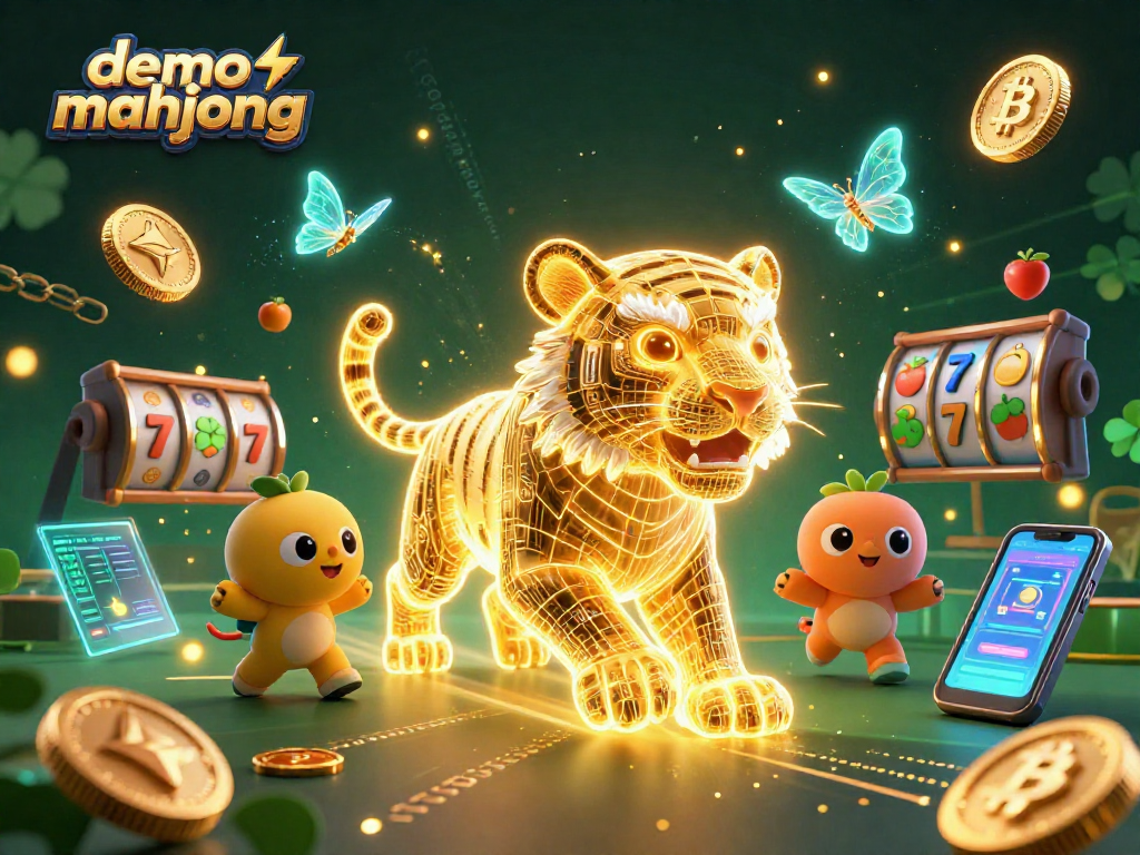 Memenangkan demo mahjong dengan slot dan simbol jackpot dalam pemandangan kasino digital.