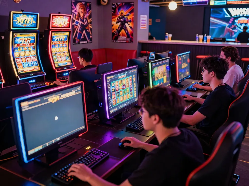 Pemain terlibat di mesin slot777 dengan suasana penuh semangat.