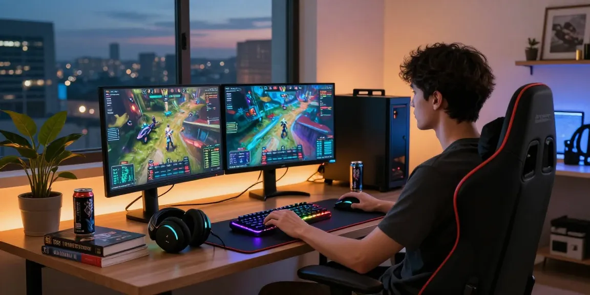 Player engaging with https://raja328masuk.com/ in a dynamic home gaming setup with multiple screens.