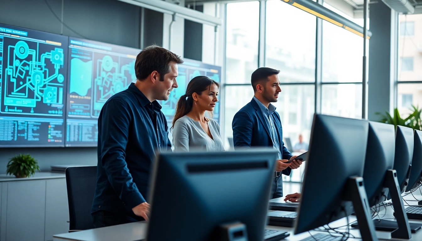 Find msp companies near me showcasing a professional IT team collaborating in a modern office.