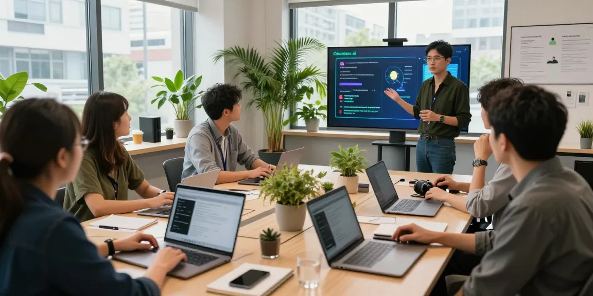 Engaging team discussing Crush on AI features in a modern workspace.