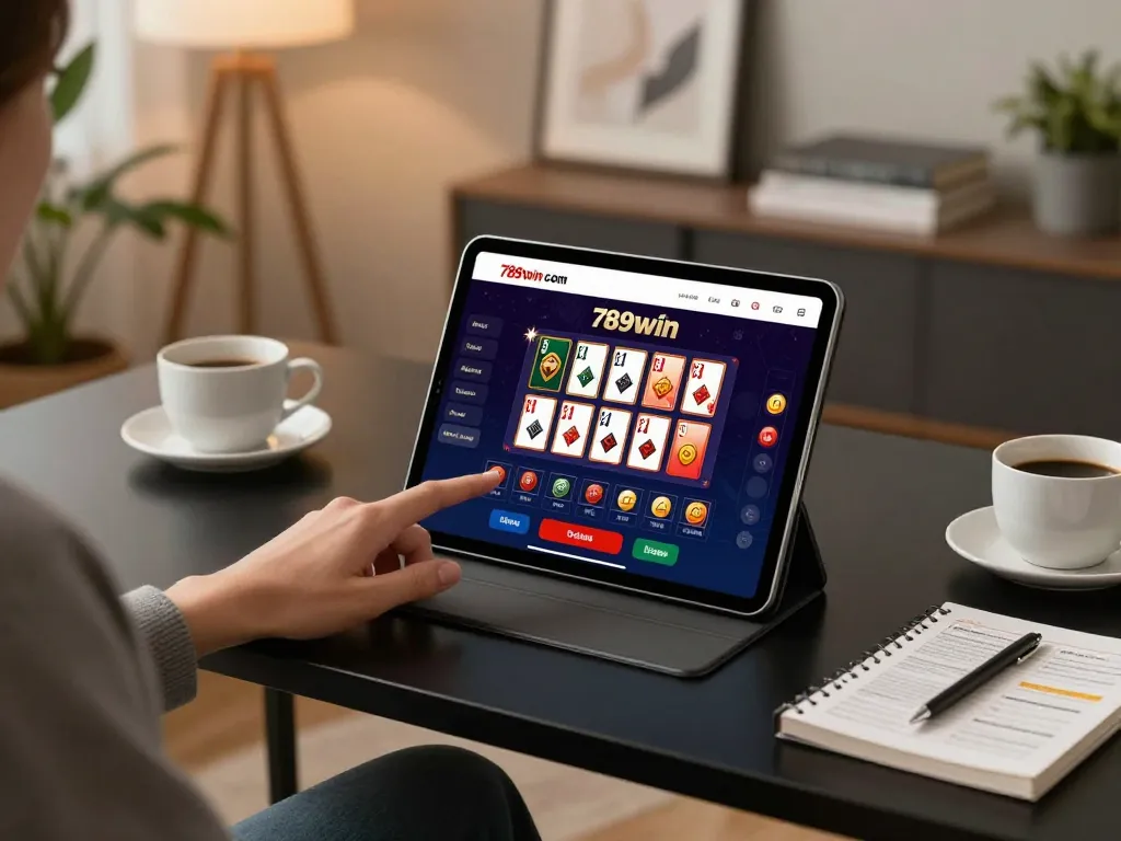 Play the 789win com mobile casino app in a stylish home office while tracking your betting strategy.