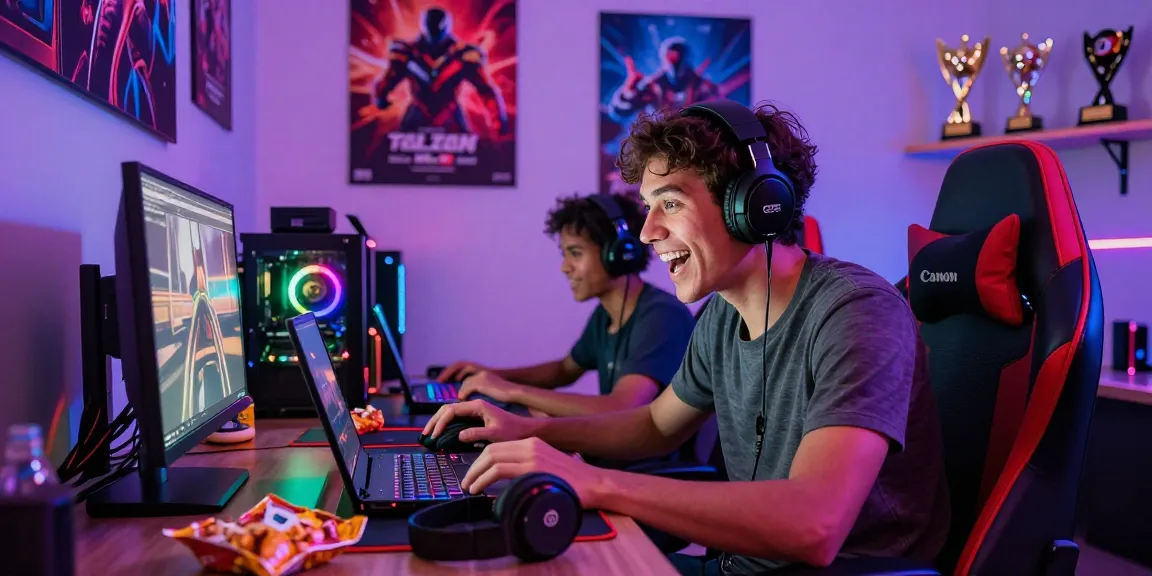 Excited gamer immersed in online gaming session with CIKA4D setup.