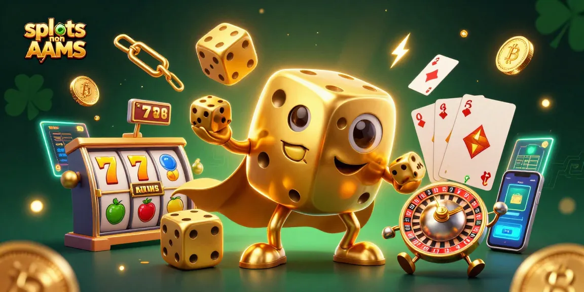 Gioca alle slot non AAMS con una vivace scena 3D di dadi d'oro e simboli fortunati.