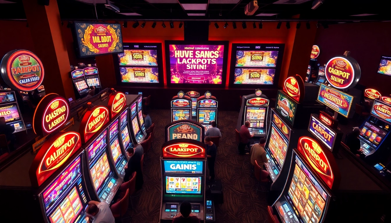 Engaging scene of players enjoying online slots Uk with vibrant machines in a casino.