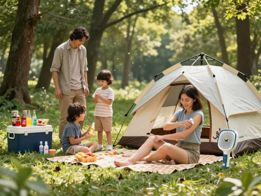 Family enjoying outdoor camping while using the best mosquito repellent for protection.