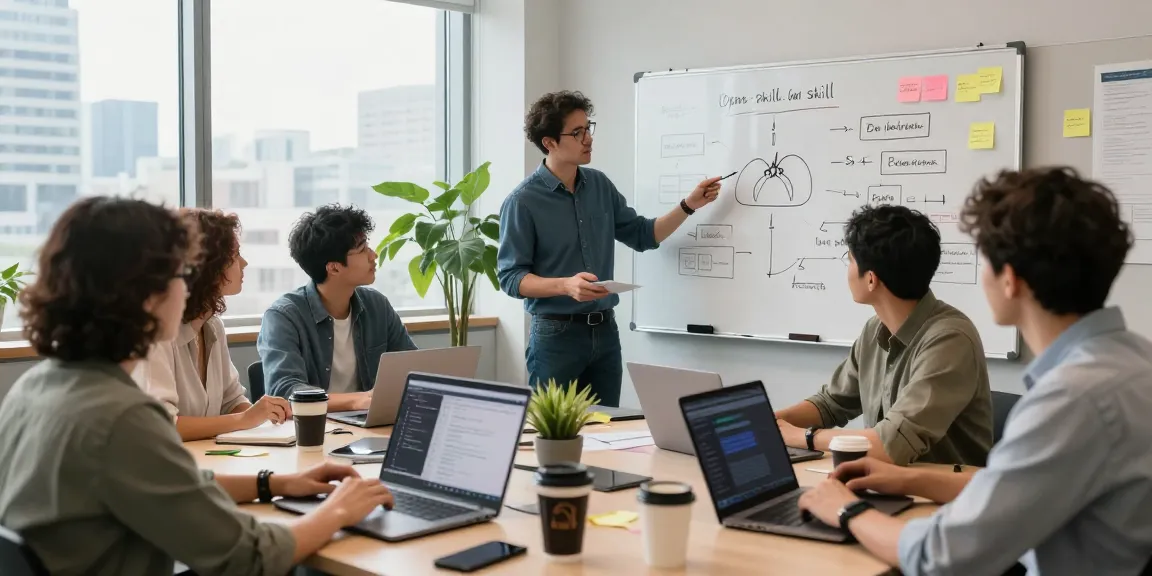 Developers collaborating on open claw skill in modern office setting, illustrating innovation and teamwork.