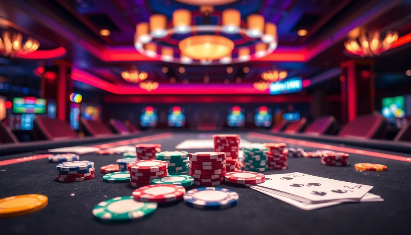 Engaging scene of Non Uk Casino poker table with vibrant chips and cards inviting players.