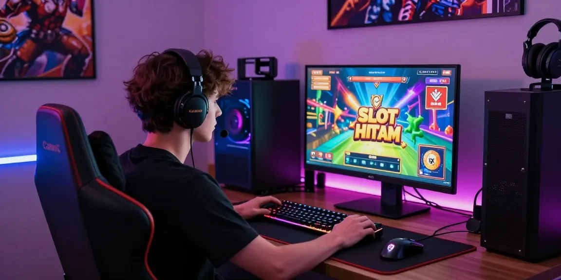 Exciting gaming experience featuring Slot Scatter Hitam on a high-end gaming setup, showcasing vibrant graphics and engaging atmosphere.