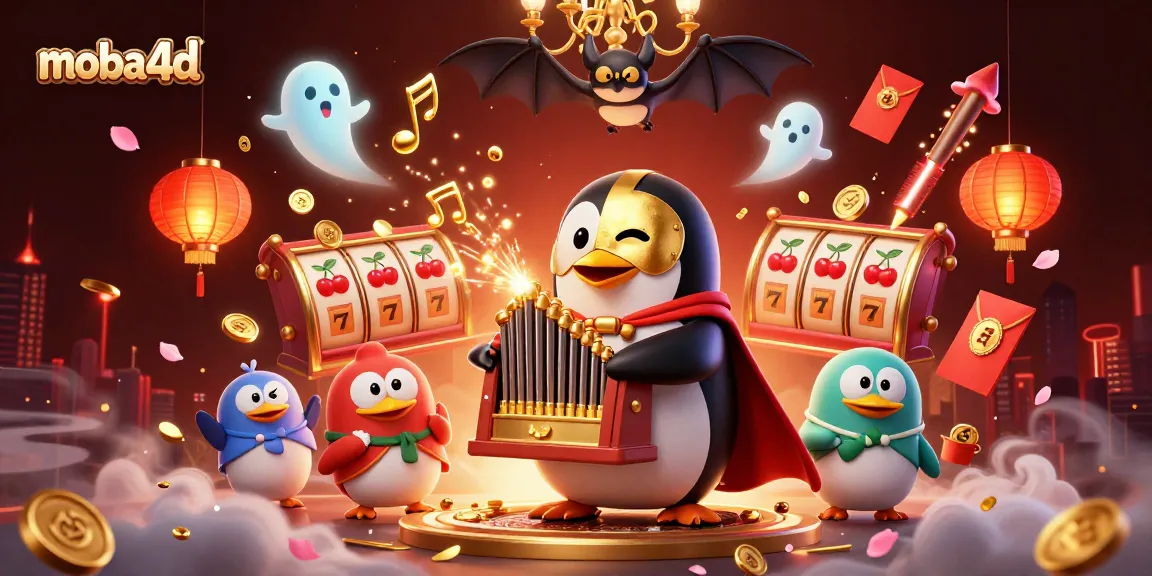 Play and win with moba4d in a vibrant online casino illustration featuring dynamic gaming elements.