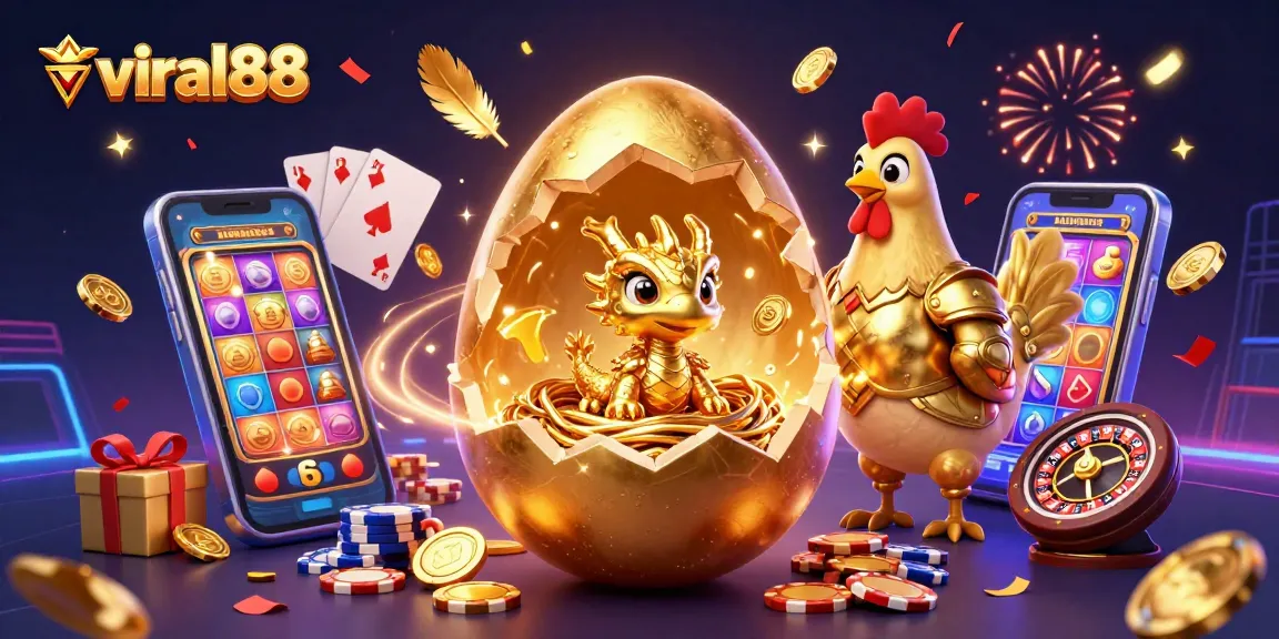 Viral88 menampilkan ilustrasi kasino dengan naga emas dan chip poker yang berkilau.