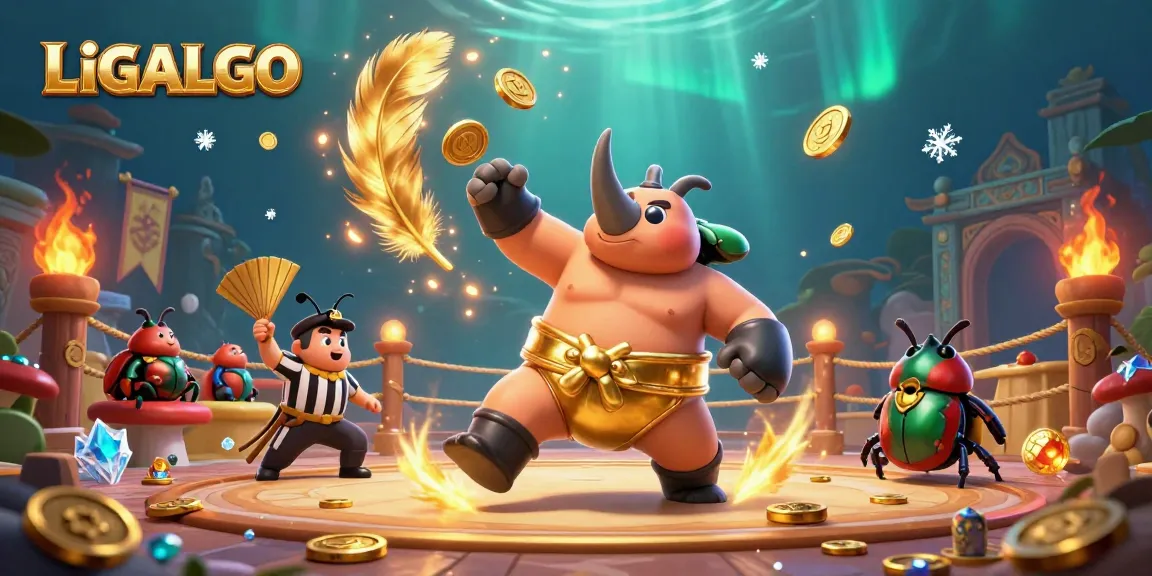 LIGALGO highlights a thrilling 3D scene of cartoon beetles competing in an energetic casino-inspired arena.