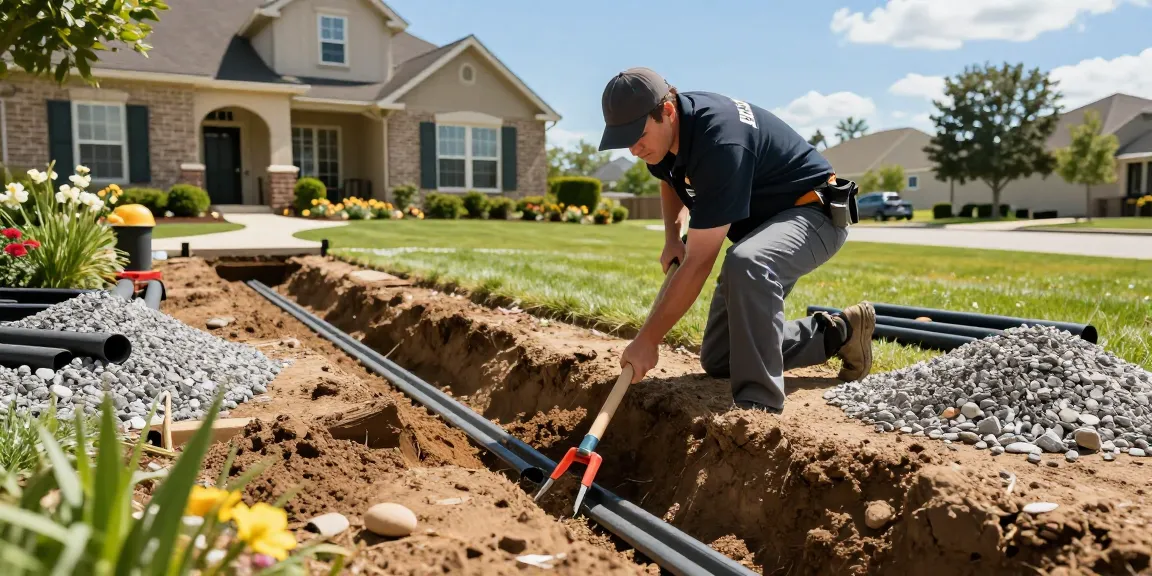 Expert Drainage Services in Weatherford, TX - technician installing French drain, ensuring proper water management