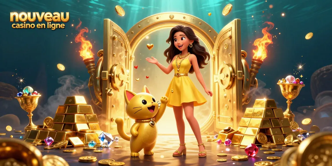Découvrez l'excitation du nouveau casino en ligne avec des éléments de jeu joyeux et des trésors dorés.