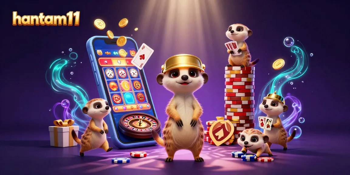 Experience excitement at hantam11 with energetic meerkats running a vibrant casino scene filled with games.