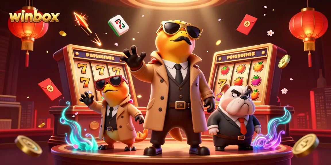 Winbox showcases a playful scene with raptors sneaking into a casino, surrounded by exciting gaming elements.