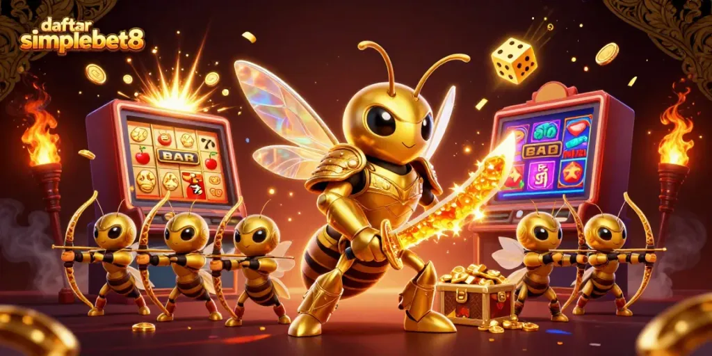 Join the excitement and daftar simplebet8 with 3D hornet samurai and golden casino treasures.