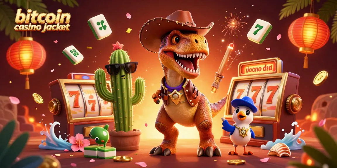 Spin to win the bitcoin casino jackpot with vibrant slot machine action and playful characters.