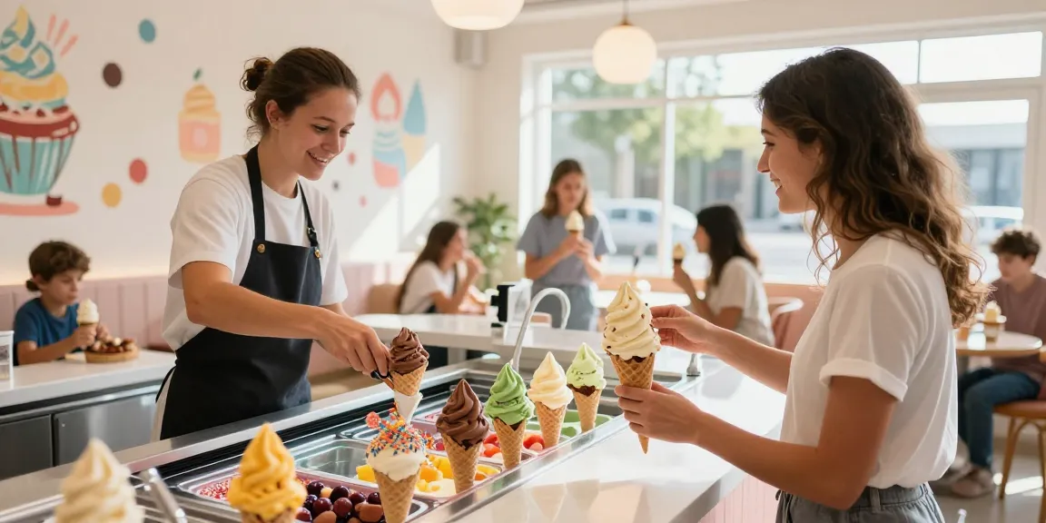 ROKOK88 RTP creamy ice cream delight in a vibrant parlor scene.