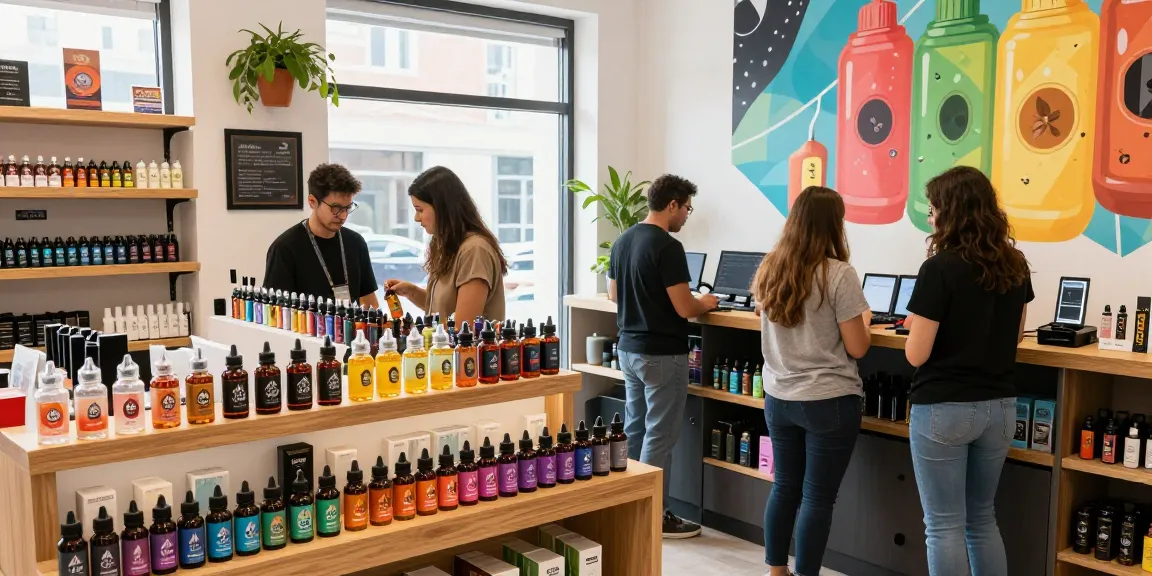 Colorful Alt Zero E-Liquid 60ml flavors displayed in a vibrant vape shop environment.
