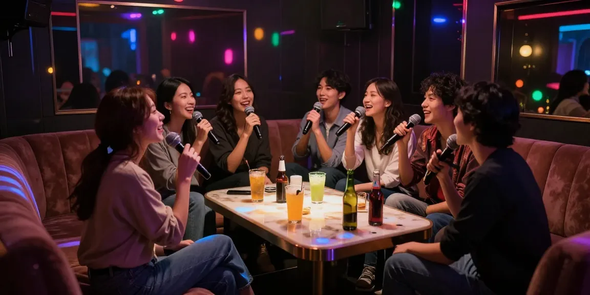 엘리트 가라오케에서 친구들과 함께 노래하는 프라이빗 룸의 아늑한 분위기