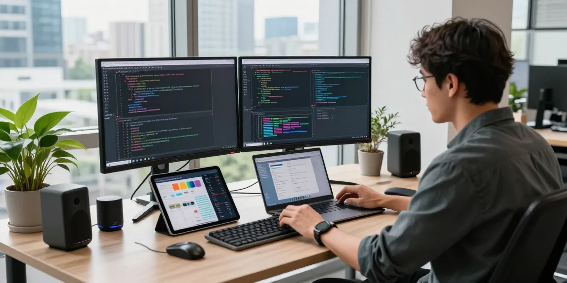 Developer immersed in coding for NAGA2000 in a high-tech workspace