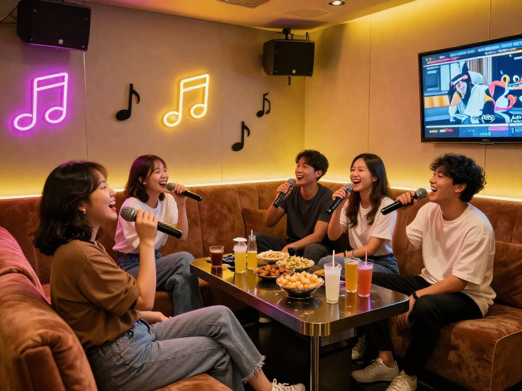 강남 유앤미에서 친구들과 즐거운 노래를 부르는 사적인 카라오케 공간