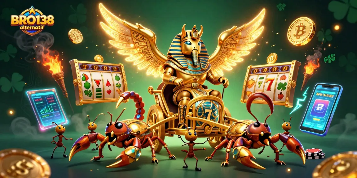 Engage in thrilling play at BRO138 alternatif with a golden beetle and dynamic slot elements.