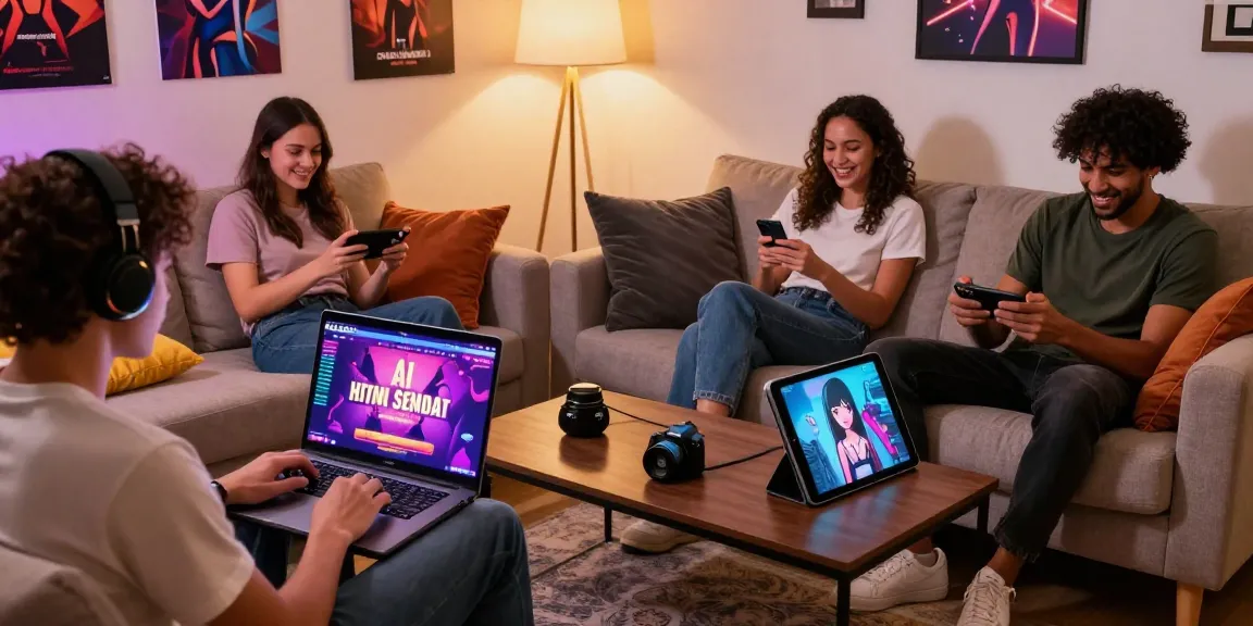 Play engaging porngames in a cozy living room with friends on various devices, showcasing modern adult gaming.