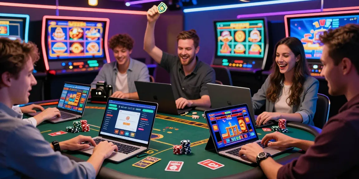 Atmosphère de jeu excitante montrant des joueurs engagés dans un nouveau casino en ligne