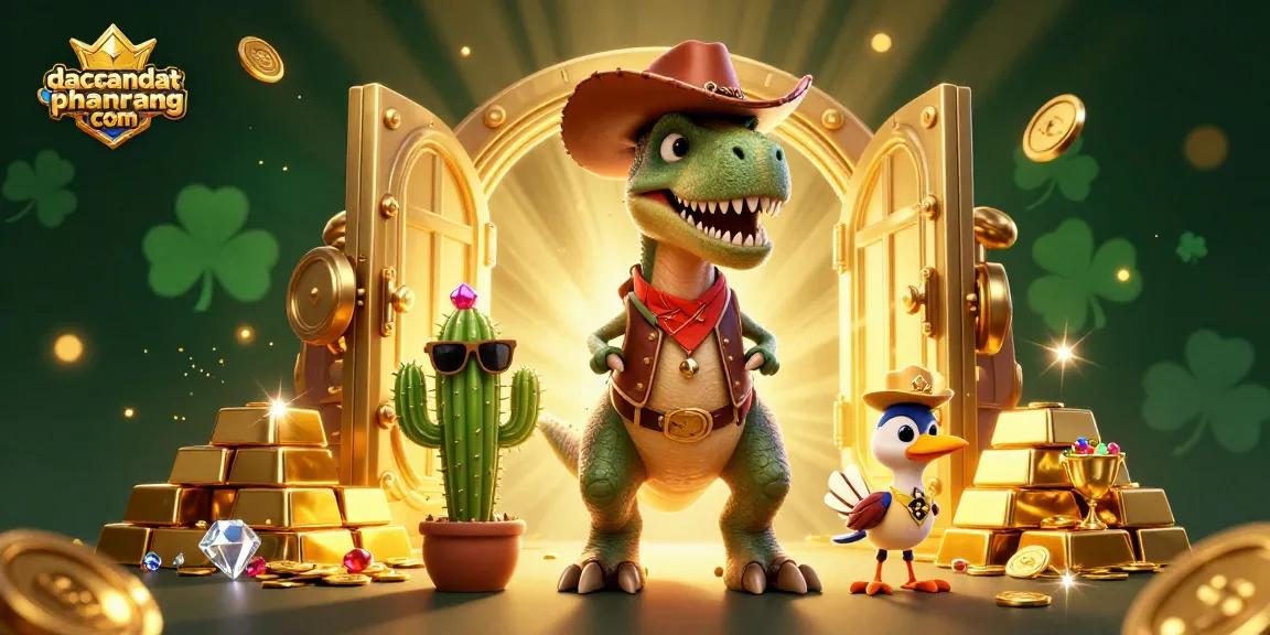 Engage in thrilling gambling action with dacsandatphanrang com's lively 3D casino scene featuring vibrant characters and gold treasures.