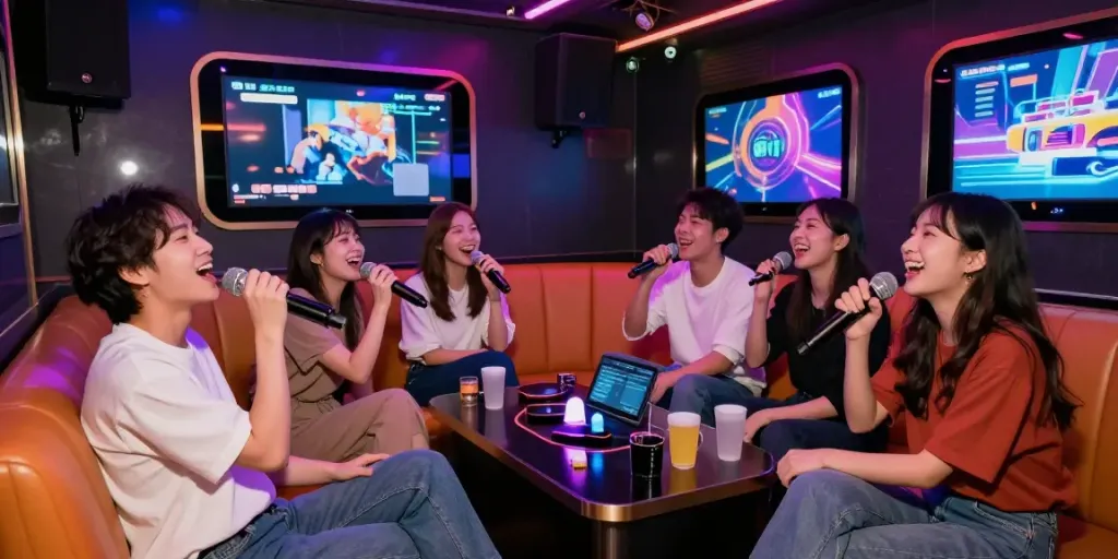 강남 달토에서 친구들과 즐겁게 노래하는 모습
