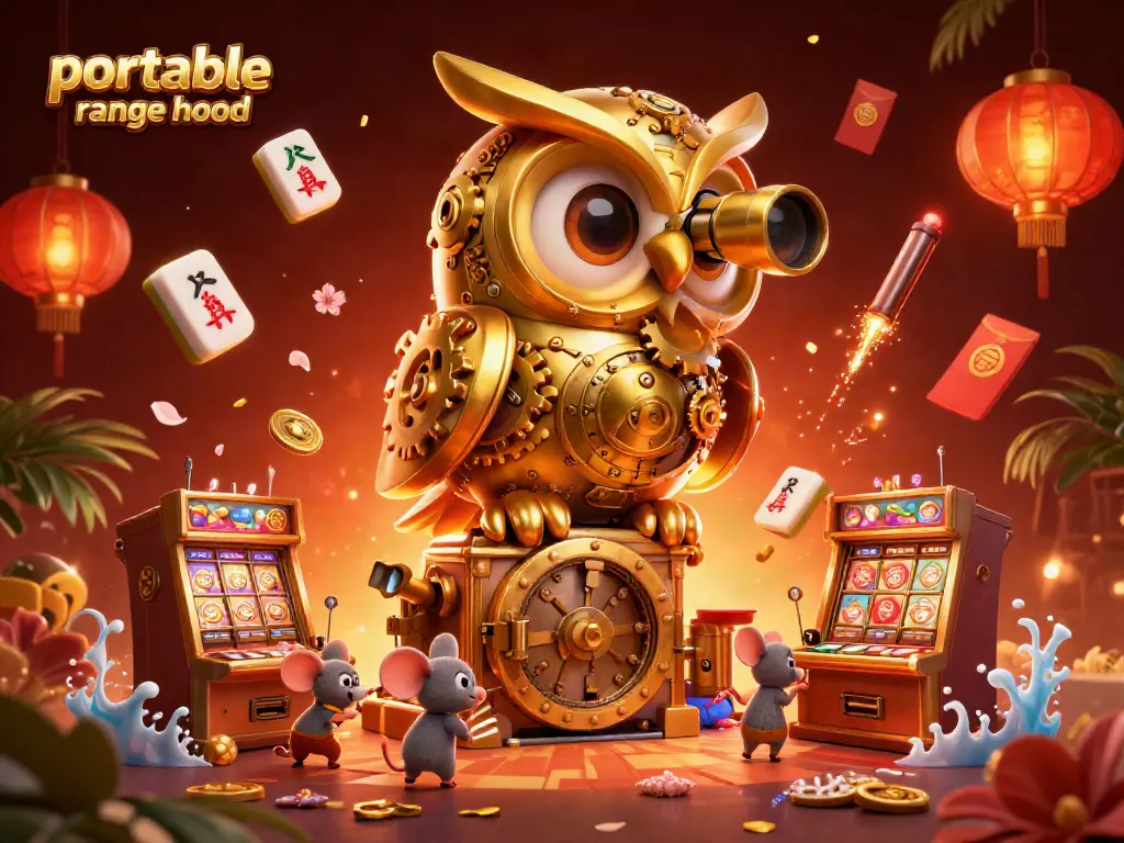 Experience the excitement of portable range hood as a clockwork owl watches over the vibrant casino floor.